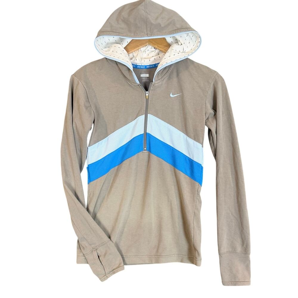 Nike Fit Dry Hoodie Running 1/4 Zip Lightweight Chevron Stripe Pullover S 4 6